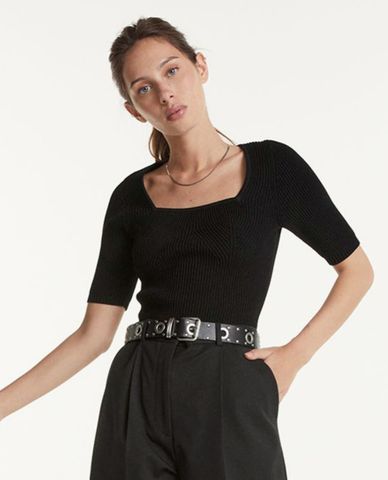  THE KOOPLES - Áo len nữ ngắn tay cổ vuông Finely 