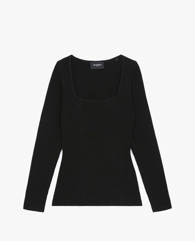  THE KOOPLES - Áo len nữ tay dài cổ vuông phom ôm thời trang Snug 