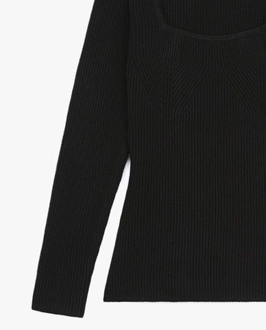  THE KOOPLES - Áo len nữ tay dài cổ vuông phom ôm thời trang Snug 