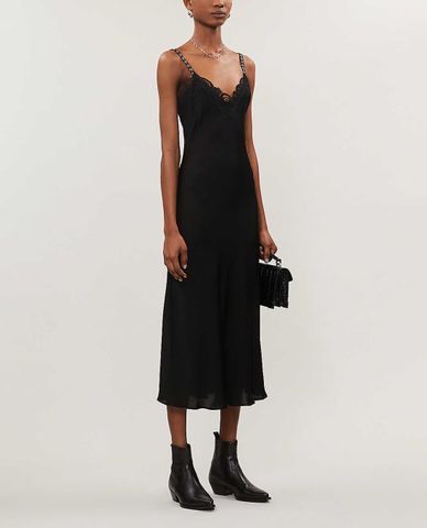  THE KOOPLES - Đầm midi hai dây Full Black 