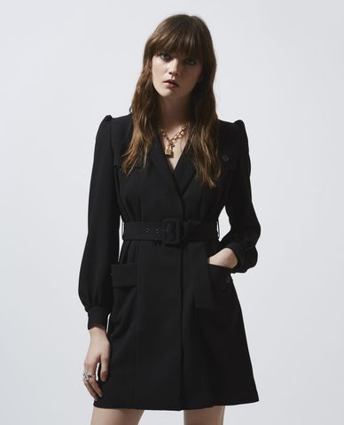  THE KOOPLES - Đầm mini tay dài phối thắt lưng Black Tailored 