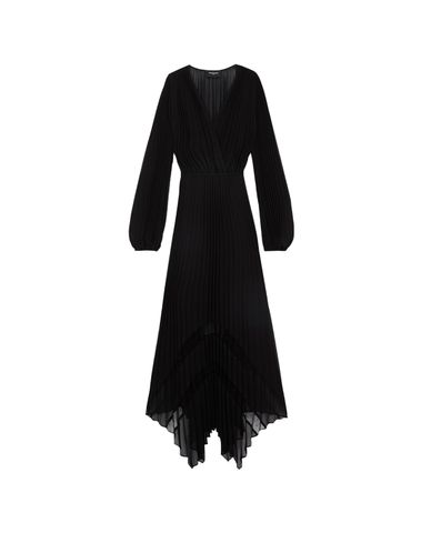  THE KOOPLES - Đầm midi cổ V xếp li Black Long Flowing 