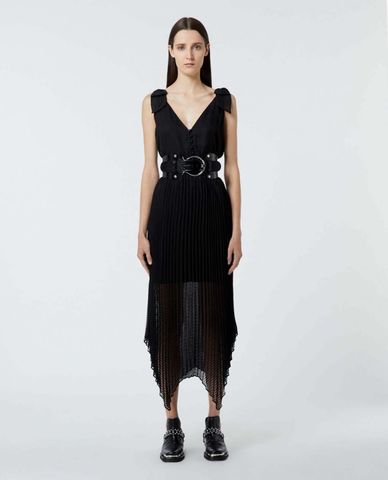  THE KOOPLES - Đầm midi cổ V hai dây phối chấm bi Shoulder Straps 