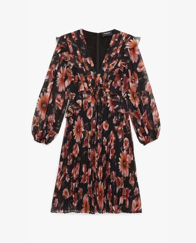  THE KOOPLES - Đầm mini cổ V xếp li Printed Floral 