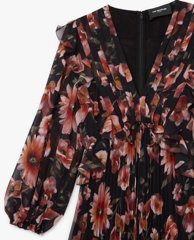  THE KOOPLES - Đầm mini cổ V xếp li Printed Floral 