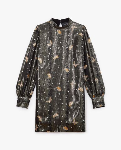  THE KOOPLES - Đầm mini cổ trụ tay dài phối họa tiết chấm bi 