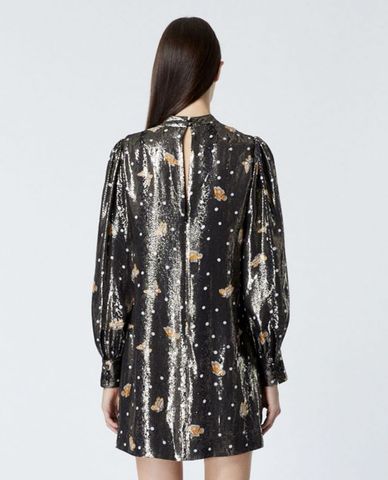  THE KOOPLES - Đầm mini cổ trụ tay dài phối họa tiết chấm bi 