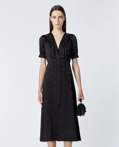  THE KOOPLES - Đầm midi cổ V tay ngắn phối nút Studs 