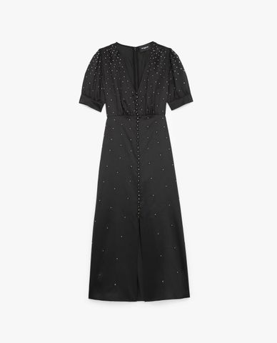  THE KOOPLES - Đầm midi cổ V tay ngắn phối nút Studs 