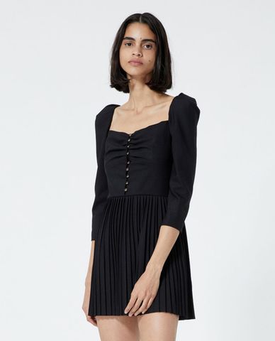  THE KOOPLES - Đầm mini cổ vuông xếp li Black Party 