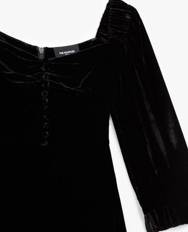  THE KOOPLES - Đầm mini cổ vuông Black Bustier Velvet 