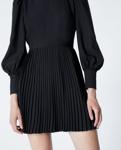 THE KOOPLES - Đầm mini cổ lọ tay dài Pleated Black 