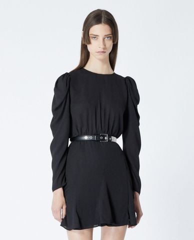 THE KOOPLES - Đầm mini cổ tròn tay dài Short Black Dress With Frill Detail 