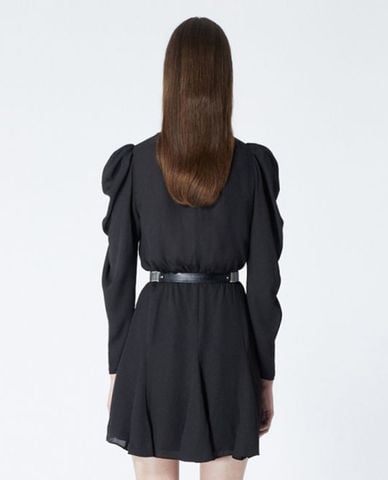  THE KOOPLES - Đầm mini cổ tròn tay dài Short Black Dress With Frill Detail 