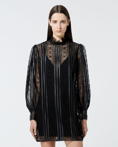  THE KOOPLES - Đầm mini cổ tròn tay dài phối ren 