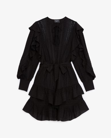  THE KOOPLES - Đầm mini cổ tròn tay dài phối thắt lưng Flounce 