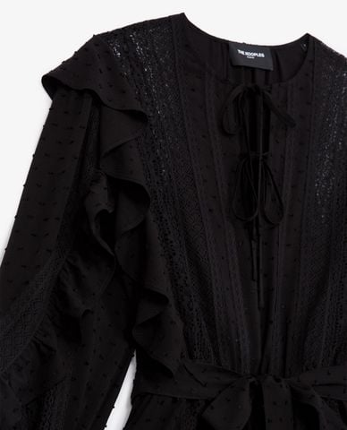  THE KOOPLES - Đầm mini cổ tròn tay dài phối thắt lưng Flounce 