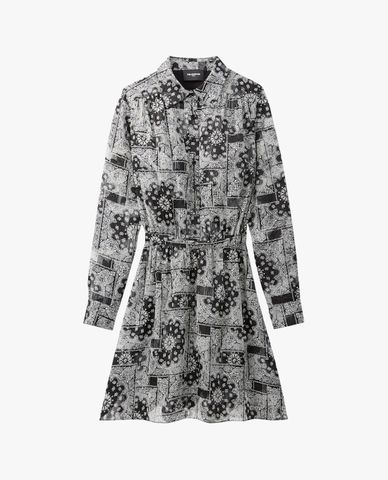  THE KOOPLES - Đầm mini sơ mi tay dài cổ bẻ Bandana Print 