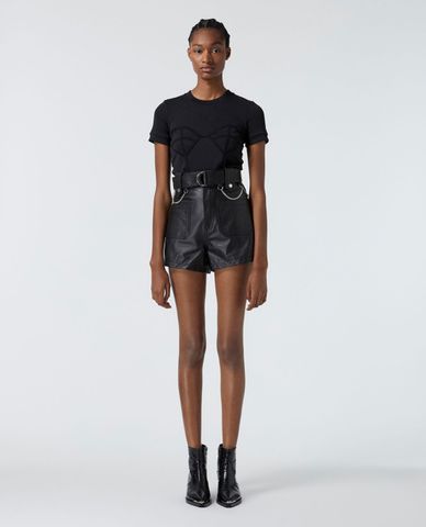  THE KOOPLES - Quần shorts nữ phối thắt lưng Black Leather 