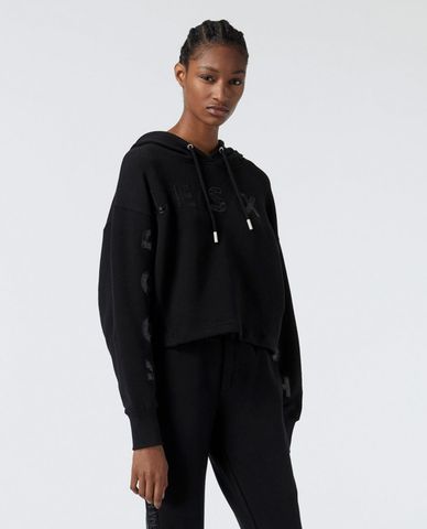  THE KOOPLES - Áo sweatshirt phối mũ tay dài Black With Logo The Kooples 