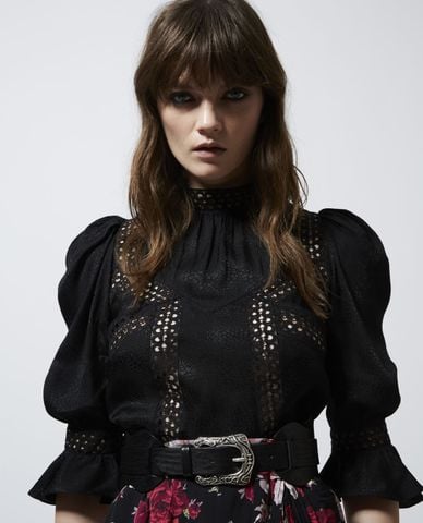  THE KOOPLES - Áo kiểu nữ cổ cao Jacquard 