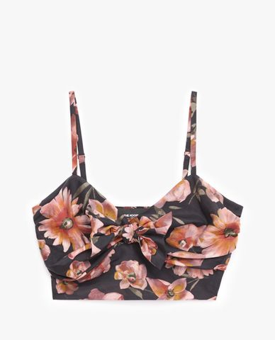  THE KOOPLES - Áo croptop nữ hai dây Silk & Cotton Black WFloral 