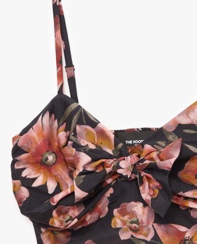  THE KOOPLES - Áo croptop nữ hai dây Silk & Cotton Black WFloral 