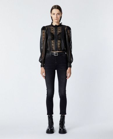  THE KOOPLES - Áo croptop nữ cổ tròn tay dài phối nút 