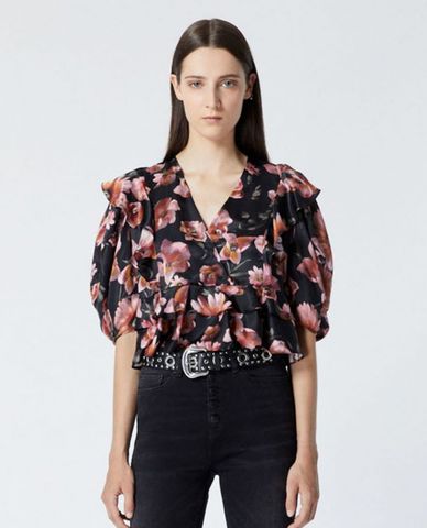  THE KOOPLES - Áo kiểu nữ tay lở cổ V Floral Print 