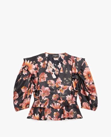  THE KOOPLES - Áo kiểu nữ tay lở cổ V Floral Print 