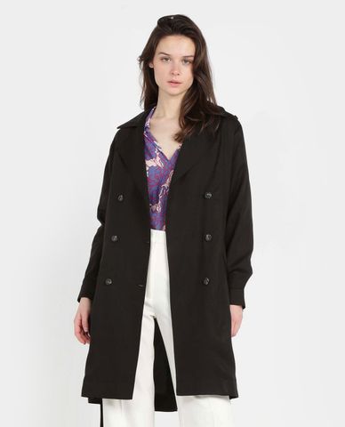  THE KOOPLES - Áo măng tô nữ dáng dài phối thắt lưng British Style 