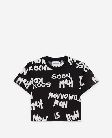  THE KOOPLES - Áo thun nữ cổ tròn ngắn tay Black Cotton With All Over Logo 