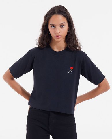  THE KOOPLES - Áo thun nữ phom lửng ngắn tay Matchstick Embroidery 