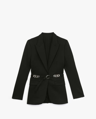  THE KOOPLES - Áo blazer nữ phối thắt lưng Black Wool Formal 