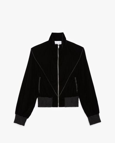  THE KOOPLES - Áo khoác kiểu nữ cổ đứng phối zip Black Velvet 