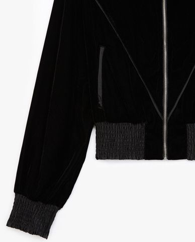  THE KOOPLES - Áo khoác kiểu nữ cổ đứng phối zip Black Velvet 