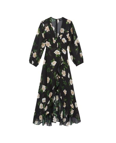  THE KOOPLES - Đầm midi cổ V xẻ tà Floral Print 