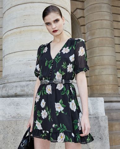  THE KOOPLES - Đầm mini tay ngắn cổ V Floral Print 