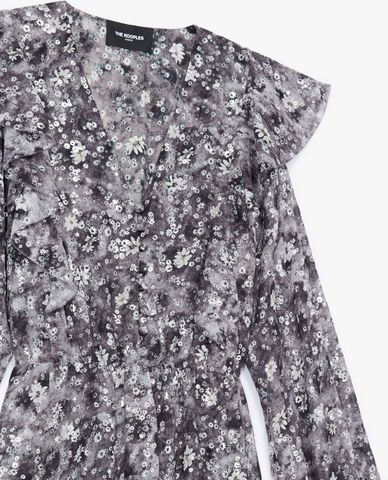  THE KOOPLES - Đầm maxi cổ V tay dài Black Long Floral Print 