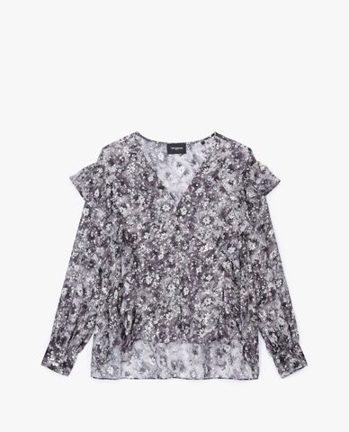  THE KOOPLES - Áo kiểu nữ cổ V tay dài Black Printed 