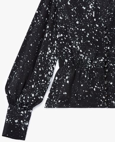  THE KOOPLES - Áo kiểu nữ cổ V tay dài Black Buttoned Printed 