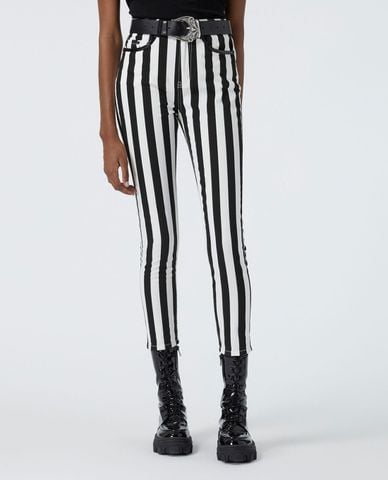  THE KOOPLES - Quần jeans nữ phom ôm Black And White Striped 