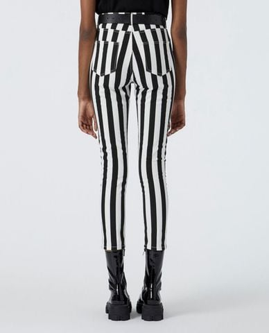  THE KOOPLES - Quần jeans nữ phom ôm Black And White Striped 