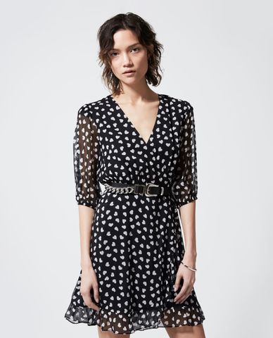  THE KOOPLES - Đầm mini họa tiết trái tim Black Wraparound 