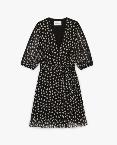  THE KOOPLES - Đầm mini họa tiết trái tim Black Wraparound 