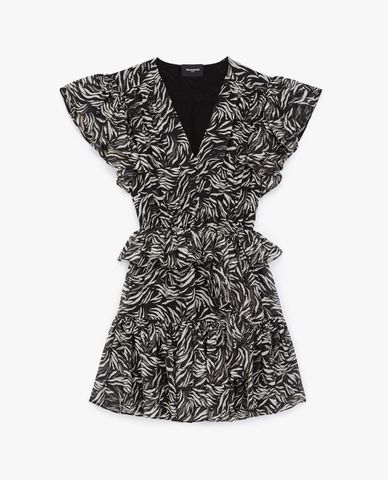  THE KOOPLES - Đầm mini cổ V phom xòe Zebra Print 