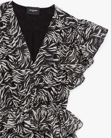  THE KOOPLES - Đầm mini cổ V phom xòe Zebra Print 