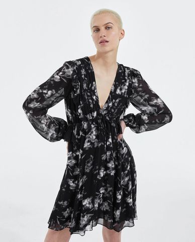  THE KOOPLES - Đầm mini tay phồng cổ V Black Frilly 