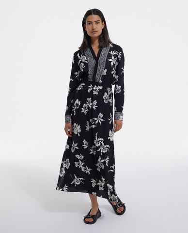  THE KOOPLES - Đầm midi phom suông tay dài Floral Print 