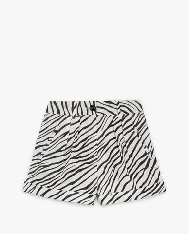  THE KOOPLES - Quần shorts nữ lưng cao Zebra Printed Linen With Sequins 